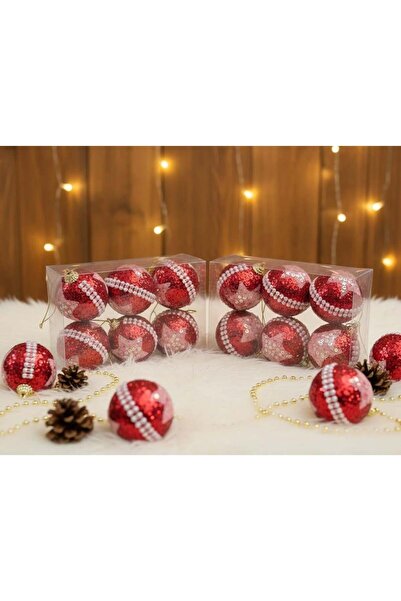 Adana Pasta Malzemeleri كرة رأس السنة الجديدة ERT-YIL-25213 بيضاء مع ترتر أحم...