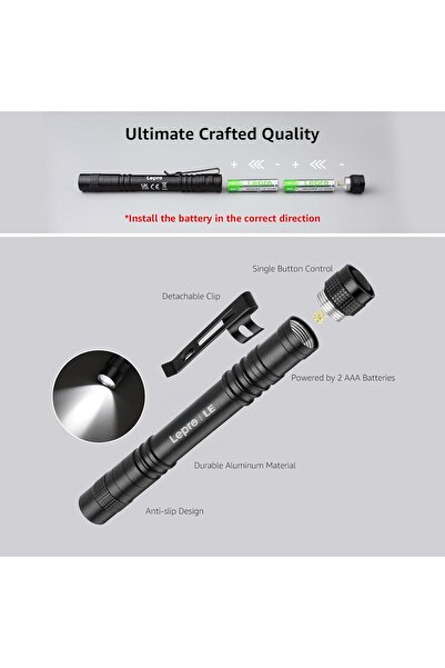 LEPRO Flashlight Pen Torch LED Waterproof with Clip, AAA Powered - Pack of 2