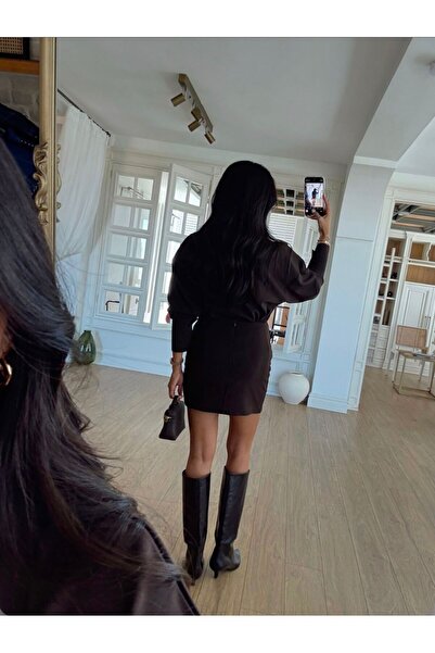 FMN Moda Drape Detail High Waist Thick Buckle Fabric Skirt Loose Fit Cuff Sleeve Shirt Blouse Two-Piece Set