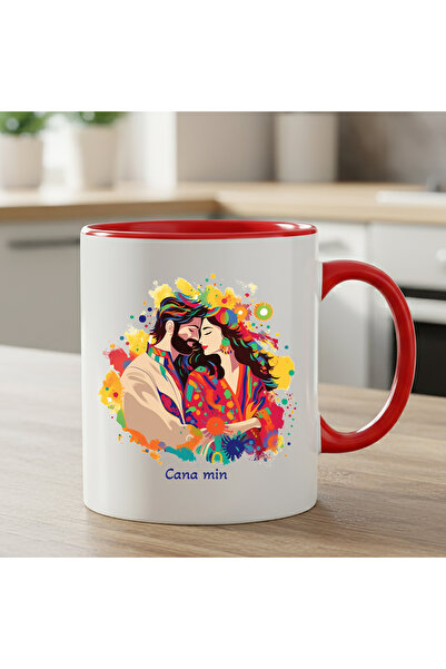 ZERYA Kurdeş Cana Min Written Mem U Zin Designed Red Colored Mug - Cana Min Mug