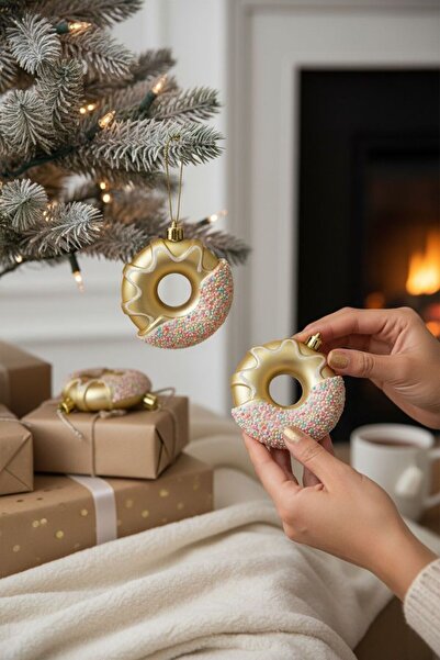 Happyland Christmas Pine Tree Ornament Gold Donut Christmas Ornament Luxury 8...