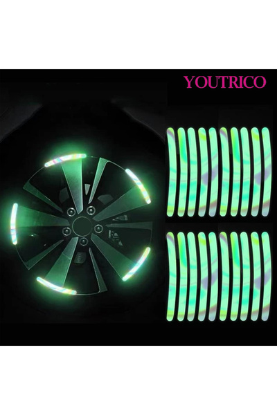 Youtrico 20 قطعة من زينة محور عجلة السيارة، عاكس ليلي متوهج - ملصق أمان للسيا...