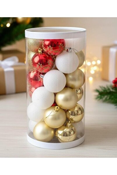 Adana Pasta Malzemeleri ERT-YIL-25310 BILĂ DE CRĂCIUN ROȘU/ALB/AUR 6 CM 30 BU...