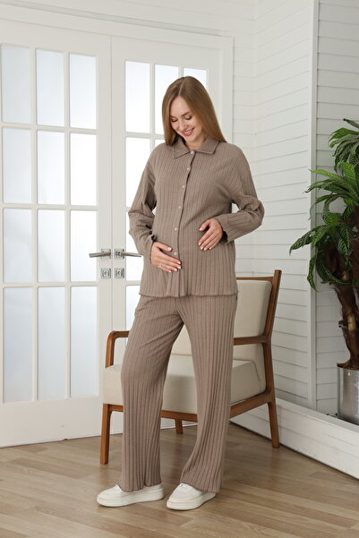 Miss Dünya Lissa Liva Knitwear Textured Front Buttoned Adjustable Waist Detailed Comfortable Fit Maternity and Postpartum E