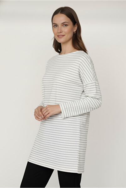 Kyron Striped Low Sleeve Women's Blouse - Grey Striped