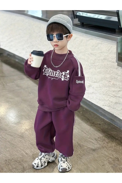 Keywest Çocuk Definedeir Printed Oversized Crew Neck Sweatshirt Tracksuit Set