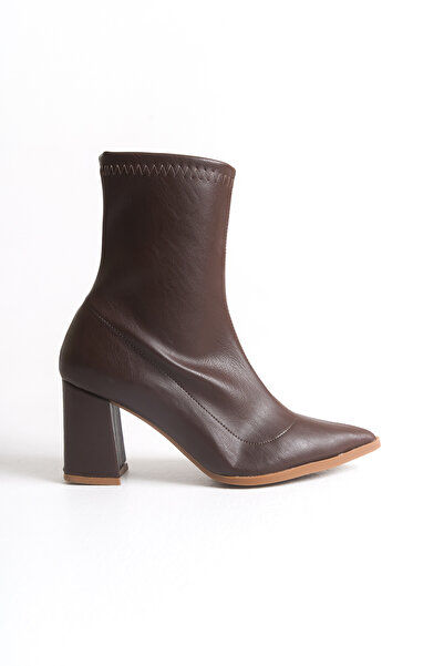 BB Boutiques Kadın Özel Tasarım Sivri Burunlu Fermuarlı Kahverengi Streç Kalı...