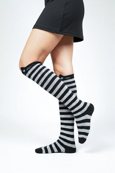 Buluş Organic Нова генерация черни, меланжеви сиви дамски зимни чорапи до коляното