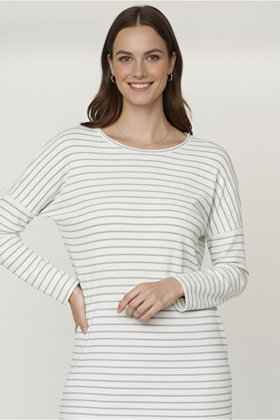 Kyron Striped Low Sleeve Women's Blouse - Grey Striped
