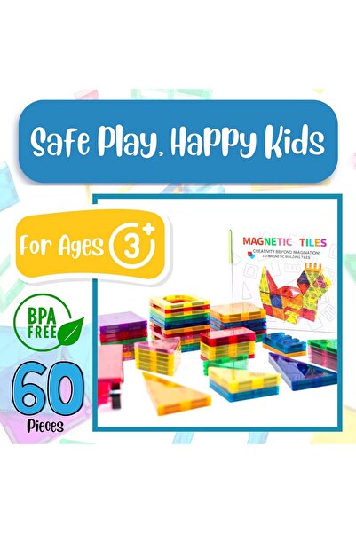 Le Serenity 60-Pcs Premium Magnetic Tiles for Kids - 3D STEM Building Blocks (3+)