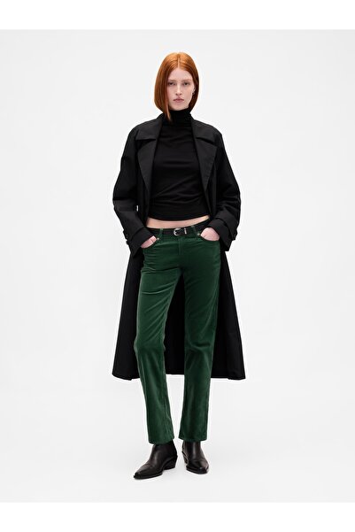 GAP Kadın Yeşil Low Rise Kadife '90s Slim Pantolon