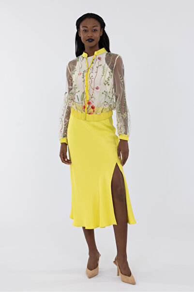 IDYL High Waist Skirt with Slit and Fluttered Detail