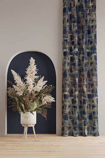 ASDİVA Jacquard Woven Drawstring Extrafoam Single Panel Non-Pleated Glitter Detailed Size Options Available Coffee Gold Background Curtain