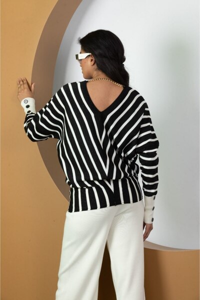 Moda Days Women's Striped V-Neck Knitwear Tunic Standard Size 21004