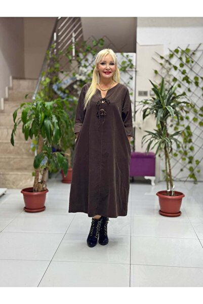Punta Otantik Nc24202 Buttoned Italian Velvet Dress Brown
