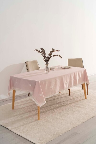Rivaİstanbul Silvio Powder Guipure Floral Tablecloth 160X220 cm
