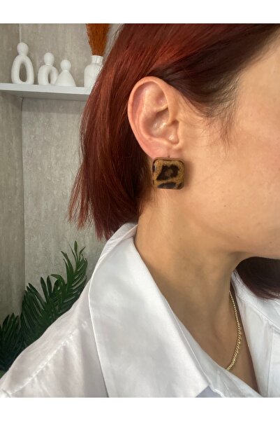 Byoz store Steel Leather Look Leopard Square Earrings