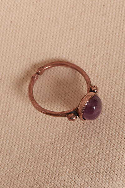 Süspüs Accessories Amethyst Stone Oval Adjustable Copper Ring