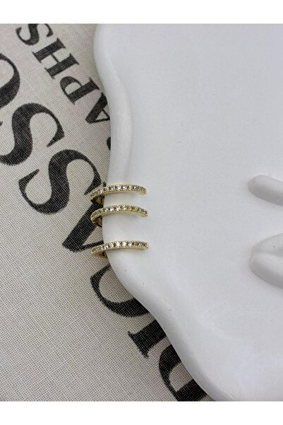 Hedef Bijuteri Gold Colored 3-Row Multi-Look Zircon Stone Cartilage Earring E...