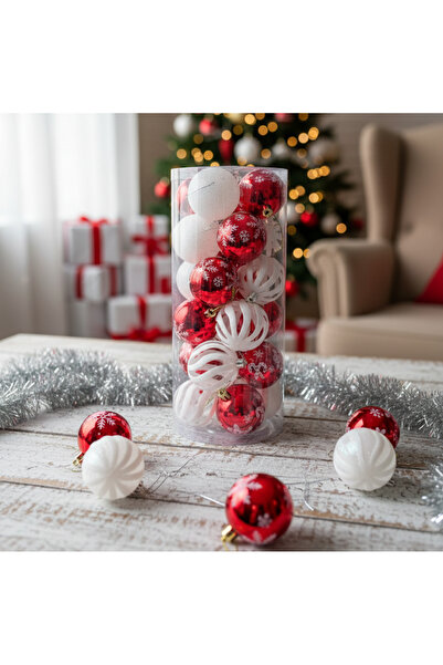 Adana Pasta Malzemeleri ERT-YIL-25309 НОВОРІЧНИЙ М'ЯЧ ЧЕРВОНО-БІЛИЙ З ПРИНТОМ...