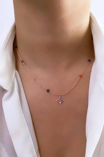 Liveyn Design قلادة ملونة على شكل فراشة من حجر الزركون