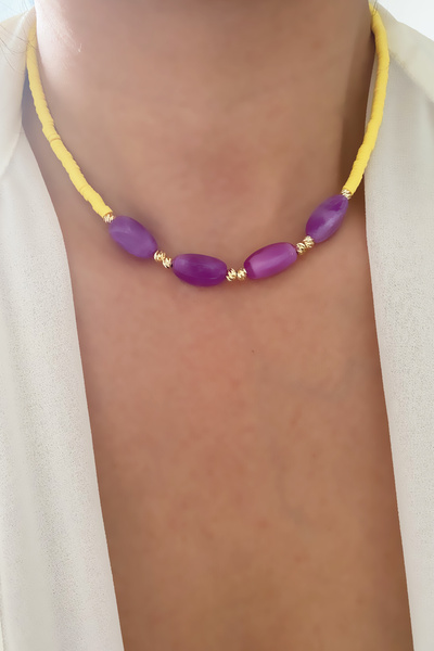 Liveyn Design قلادة فيمو صفراء بحجر أرجواني