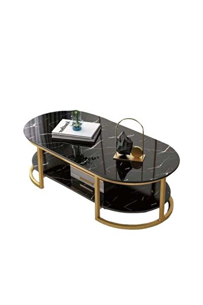 sharpdo Double Deck Coffee Table with Lockers and Storage, Wooden Modern Living Room