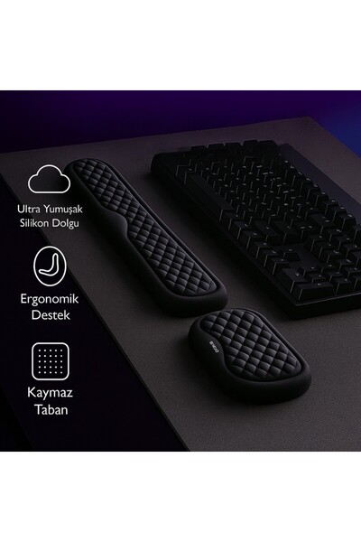 Polham Klavye ve Mouse İçin Ergonomik Bilek Destek Seti, Ultra Yumuşak Silikon Dolgulu Kaymaz, Bilek