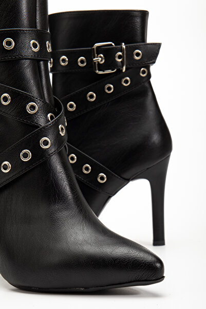 MARSEDO Kadın Fermuarlı Sivri Burun İnce Ökçe Kemer Toka Detaylı Günlük Bot Lopez