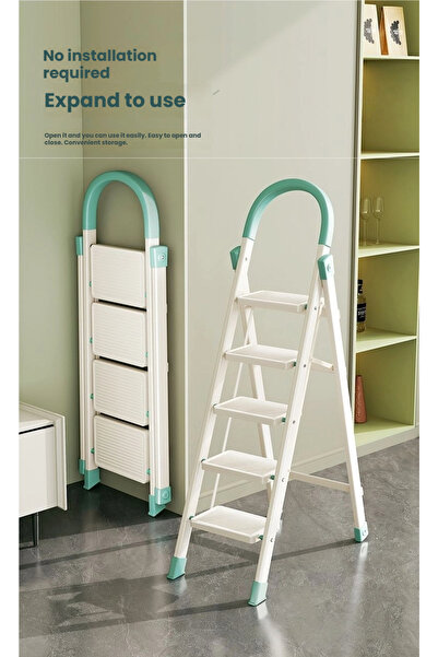 POWER Four-step folding metal ladder with non-slip feet, foldable multifunctional ladder, space-saving
