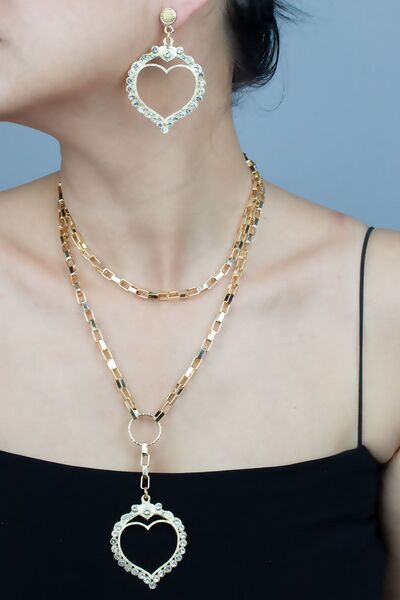 Liveyn Design Heart Figured Necklace Earring Set