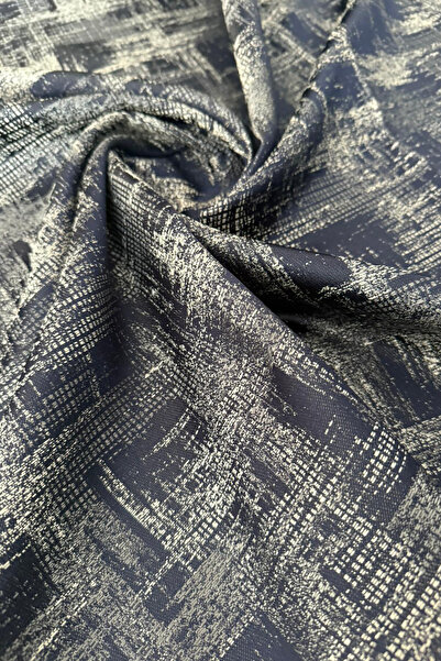 ASDİVA Jacquard Woven Drawstring Extrafoam Single Panel Non-Pleated Glitter Detailed Navy Blue Gray Background Curtain