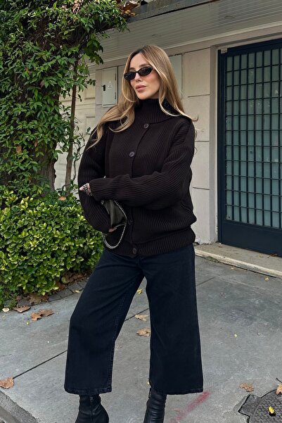 Laluvia Bitter Brown Epaulet Buttoned Sweater - 04632