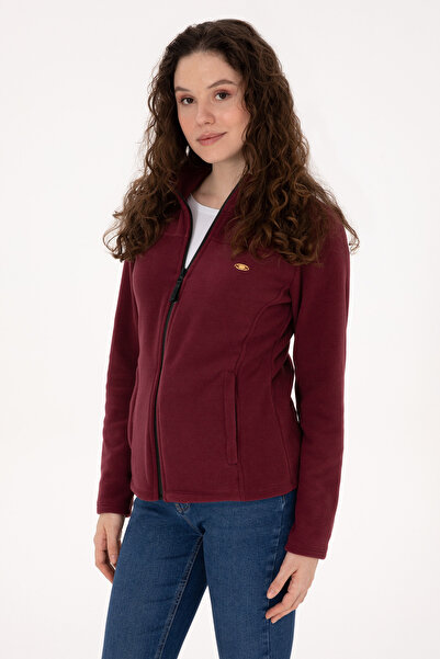 U.S. Polo Assn. Women's Burgundy Zippered Mock Neck Fleece Sweatshirt 50316729-Vr177