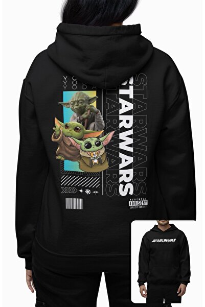 Fuddy Moda Unisex Baby Yoda Back Printed Hooded Sweatshirt, Oversized Star Wars Themed Hoodie