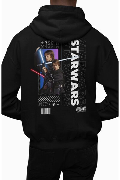 Fuddy Moda Unisex Anakin Back Printed Hooded Sweatshirt, Oversized Star Wars Themed Hoodie