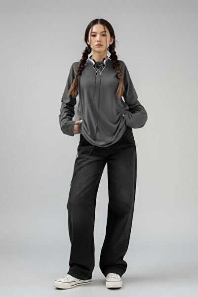 Karakedi Hanorac oversize unisex din țesătură subțire, afumată, simplă