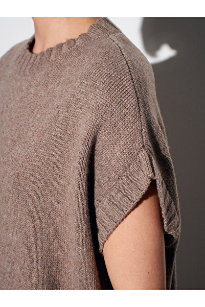 Dilvin 10839 Wool Blend Oversized Sweater-Mink