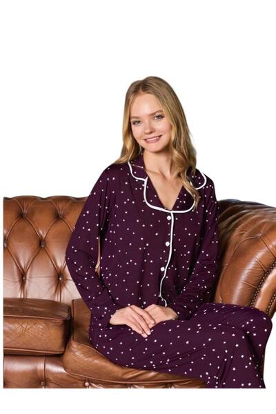 ROYAM Pijamood Women's Milan Fabric Front Buttoned Transitional Long Sleeve Pajama Set