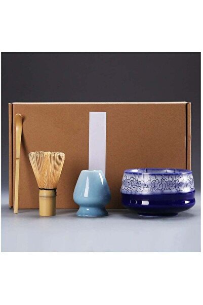 COOYA 4 PCS Matcha Tea Set,Handcrafted Ceramic Bowl,Bamboo Whisk,Scoop Holder,for Matcha Tea Lovers,Blue