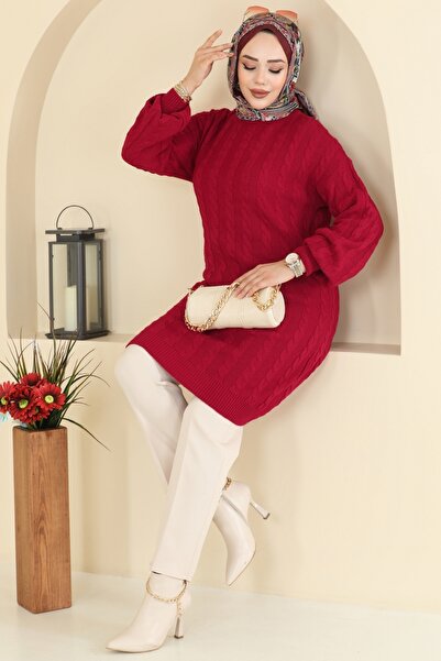 ModaMerve Yarım Boğazlı Triko Tunik 2734AYD574-MS Kırmızı