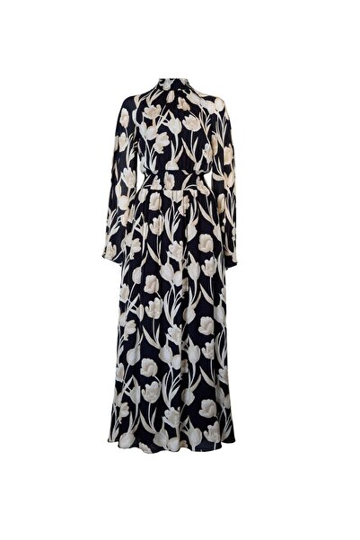 UTOPIAN Desenli Beli Lastikli Uzun Elbise