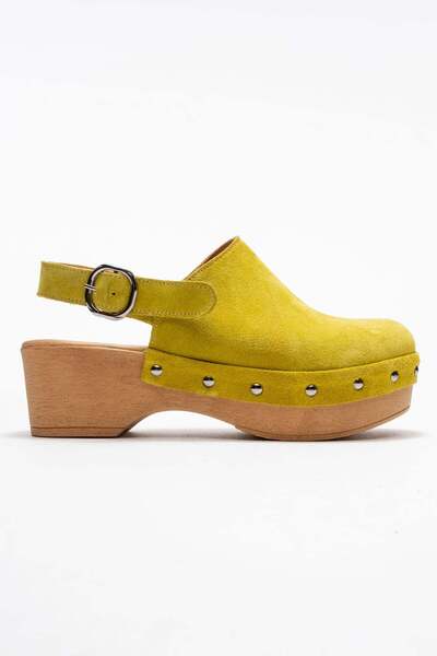Zeynep Sıradağlı Aliva Women's Leather Clogs Sandals Pistachio Suede