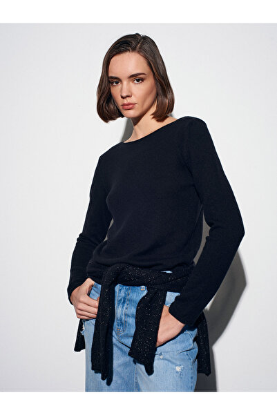 Dilvin Pulover 100% cașmir cu gât bateau-negru