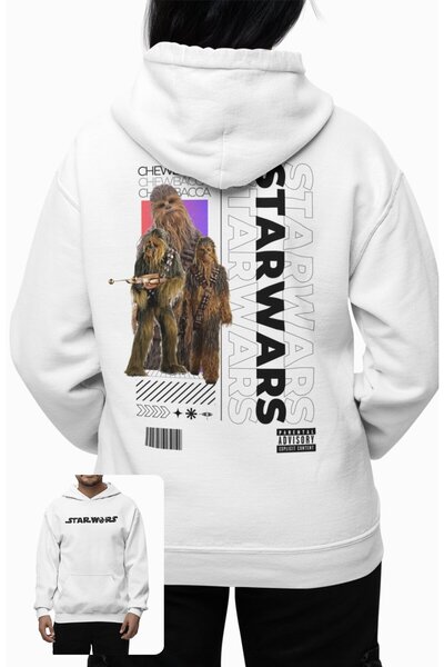 Fuddy Moda Unisex Chewbacca Back Printed Hooded Sweatshirt, Oversized Star Wars Themed Hoodie