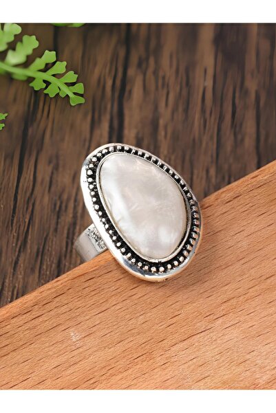 Inovius Inel Ajustabil Geometric cu Piatra Alba, Argintiu - 04448