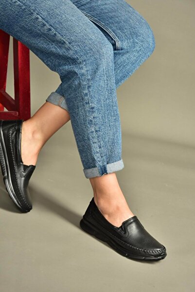 Fox Shoes U555060203 Black Genuine Leather Comfort Orthopedic Sole Casual Women's Shoes