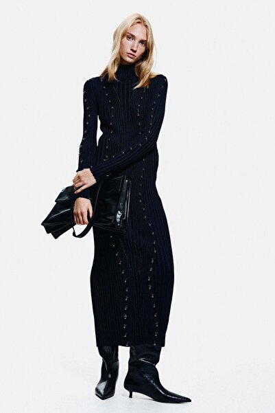 H&M Bead-embellished rib-knit dress