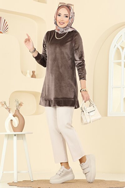 ModaMerve Sırttan Düğmeli Kadife Tunik ASM2833-MS Vizyon