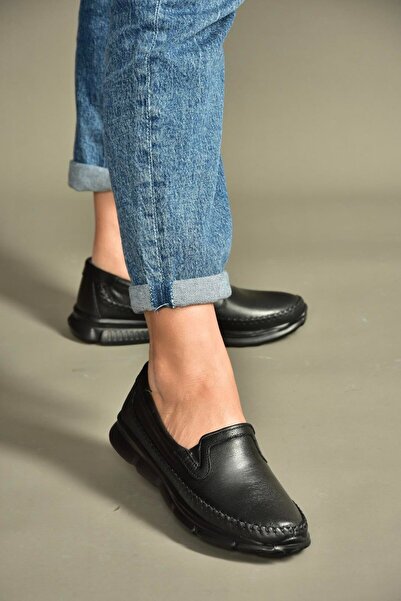 Fox Shoes U555060203 Black Genuine Leather Comfort Orthopedic Sole Casual Women's Shoes